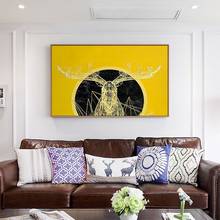 Nordic lona posters e impressões arte da parede geométrico ouro cervos azul amarelo pintura de parede fotos para decoração de casa 2024 - compre barato