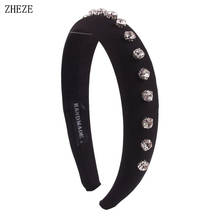 1PC Black Padded Headband with Rhinestone Spanish Style Hair Accessories Baroque Black Crystal Headband 3cm Padded Head Band 2024 - buy cheap