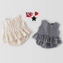 2PCS New Baby Summer Clothing Set Baby Girls Sleeveless Plaid Floral Print Ruffle Short Sleeve+Triangle Romper Outfits Toddler 2024 - buy cheap