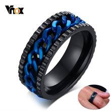 Vnox 8mm Mens FIDGET Spinner Ring with Blue Center Curb Chain Stainless Steel Reliever Worry Stress Rings for Male Boy Gentleman 2024 - buy cheap