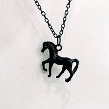 2021 Fashion Gothic Black Horse Pendant Necklace Lock Long Chain Punk Style For Men's Women Gifts Creative Gift 2024 - buy cheap
