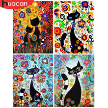 Huacan pintura por número animal gato kits de desenho lona pintados à mão imagem diy arte decoração para casa presente 2024 - compre barato