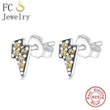 Fc jewelry brincos 100% pequeno parafuso geométricos, simples, de prata, pequeno, lightning, amarelo, de zircônia, geométricos, para mulheres, minimalistas, 925 2024 - compre barato