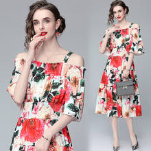 Banulin 2021 Summer Fashion Runway Boho Dress Women Off Shoulder Spaghetti Strap Elastic Waist Floral Print Elegant Party Dress 2024 - buy cheap