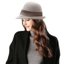 Sombrero de fieltro de lana Retro británico para mujer, gorra de Fedora decorada con lazo, para fiesta de fotografía femenina, elegante, a la moda, H7239 2024 - compra barato