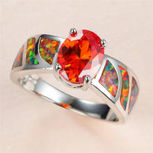 Роскошное женское кольцо с красным овальным кристаллом, очаровательные большие обручальные кольца серебряного цвета для женщин, модное обручальное кольцо с опалом 2024 - купить недорого