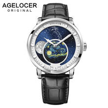 AGELOCER-reloj mecánico de lujo para hombre, cronógrafo automático de fase lunar, reserva de energía, 80 horas, Van Gogh, 6401A1, nuevo 2024 - compra barato