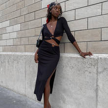 Женский двухслойный комплект одежды NewAsia, черный укороченный Топ с длинным рукавом и юбка с кольцами, для вечеринки, осень 2020 2024 - купить недорого