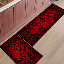 Padrão de flor barroco vermelho tapete de cozinha moderna casa de banho anti-deslizamento tapetes sala estar corredor tapete capacho 2024 - compre barato