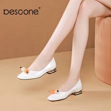 Bescone novos apartamentos femininos casual contas redondas praça toe metal decoração sapatos senhoras primavera/outono escritório comutar sapatos bo937 2024 - compre barato