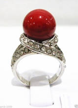 good Rare 12mm Coral Red South Sea Shell Pearl 18KGP Ring Size 7/8/9 AAA 2024 - buy cheap