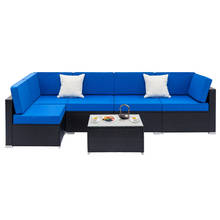Juego de sofás de mimbre tejidos, totalmente equipado con 2 sofás esquineros, 3 sofás individuales y 1 mesa de centro negra 2024 - compra barato