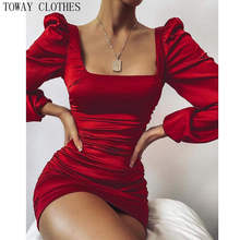 Women Puffed Sleeve  Long Sleeve Solid Ruched Backless Bodycon Dress Elegant Fashion Party Dress 2024 - buy cheap