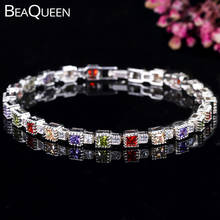 Beaqueen pulseira para tênis, verde, roxo, vermelho, champanhe, multicolor, quadrado, zircônia cúbica, para mulheres, joias, presente b106 2024 - compre barato