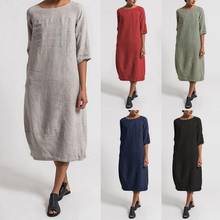 New 2020 Dress Vintage Summer Women Solid Color O Neck Half Sleeve Linen Soft Loose Midi Dress All Match Soft street wear 2024 - buy cheap