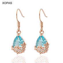 New White Water Drop Long Earrings 585 Rose Gold Patterned Asymmetry Cute Dangle Earrings Women Wedding Fashion Jewelry 2024 - buy cheap