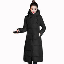 Зимние новые большие размеры M-3XL женские черные утепленные парки с капюшоном модные тонкие теплые длинные хлопковые куртки женские 2024 - купить недорого