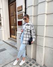 European and American style ZA women's clothing new French retro casual lapel loose long-sleeved plaid jacket 2024 - buy cheap