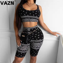 VAZN 2020 Sleeveless Print Active Wear Sport Fitness Tube Shorts 2PCs Set Holiday Beach Clothing Ladies Women Sets 2024 - buy cheap
