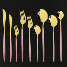 Juego de vajilla de oro rosa, juego de cubiertos de acero inoxidable, tenedor de pulido de espejo coreano, cucharas, cuchillos, 5 uds. 2024 - compra barato