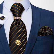 Luxury 8cm Men Business Tie Set 100% Silk Black Gold Striped Necktie Pocket Square Cufflinks Wedding Tie Men Gift Cravat DiBanGu 2024 - buy cheap