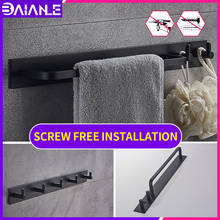 toilet towel bar with hooks black wall mounted screw free installation Bedroom living room bathroom shelf storage rack holder 2024 - buy cheap