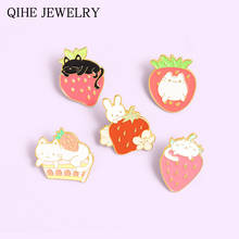 Strawberry Cat Enamel Pin Fruit Animal Brooches Backpakcs Lapel Pin Cartoon Metal Badge Jewelry Gift for Kids Friends Wholesale 2024 - buy cheap