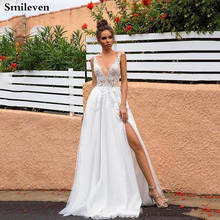 Smileven Boho свадебный наряд с высоким Боковым Разрезом Vestido de novia кружевные пляжные платья невесты с v-образным вырезом Тюль Свадебные платья, платья невесты 2024 - купить недорого