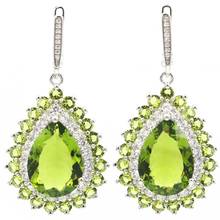 48x24mm Deluxe Drop Jewelry Set Created Green Peridot Bright Zircon For Woman's Daily Wear Silver Pendant Earrings 2024 - купить недорого