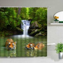 Spring Waterfall Scenery African Tiger in Water Swimming Shower Curtain Wild Animal Print Bathroom Home Decor Boys Gift Curtains 2024 - buy cheap