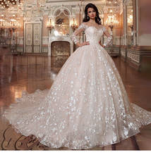 Puffy Vestido De Noiva Muslim Wedding Dresses Ball Gown Long Sleeves Tulle Appliques Lace Boho Wedding Gown Bridal Dresses 2024 - buy cheap