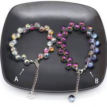 Cristal colorido frisado pulseira feminino/menina redonda grânulo pulseiras azul roxo uva cristal charme pulseira jóias presentes 2024 - compre barato