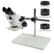 Microscópio estéreo binocular de zoom contínuo 7x-45x + lente baixa de barra objetiva de 0.5x/2x + anel de luz de led 56 para solda industrial 2024 - compre barato