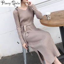 winter Sweater Dress Women Elegant High Waist Plus Size Female Long Sleeve Knitted Dress Vestidos De Fiesta 2024 - buy cheap