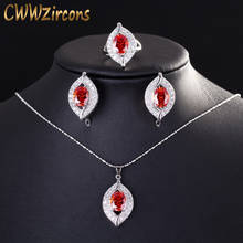 CWWZircons Elegant Chic Cubic Zirconia Red Crystal Leaf Necklace Earrings and Ring Sets Jewelry for Women Christmas Gift T192 2024 - buy cheap