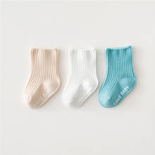 Весенне-осенние носки для малышей однотонные нескользящие носки для маленьких девочек от 5 до 5 лет 3 пары, мягкие детские носки для пола для новорожденных мальчиков 2024 - купить недорого