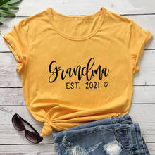 Grandma Est. 2021 Printed 100%Cotton Women's T Shirt Mom Life O-Neck Pullover Short Sleeve Tops Mother's Day Gift Grandma Shirts 2024 - buy cheap