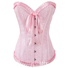 Corpete feminino sexy de cetim, lingerie com laço, bustiê, bordado, rosa, corpete gótico 2024 - compre barato