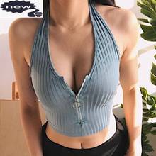 Summer Sexy Night Club Party Halter Low Cut Crop Top Women Zipper Backless Slim Fit Stretch Tank Tops Female Casual T-shirt 2024 - buy cheap