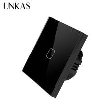 UNKAS EU Standard Touch Switch 1 Gang 1 Way Black Crystal Glass Switch Panel Single FireWire touch sensing wall switch 2024 - buy cheap