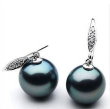Fashion jewelry Free Shipping  charming pai of 10mm Tahitian black green dangle shell pearl earring 2024 - buy cheap