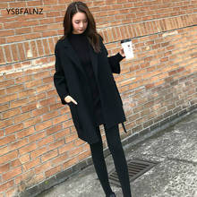 2021 Woolen Coat Womens Black Korean Double-side Cashmere Jackets Autumn Winter Short Lady Clothes Belt New Outwear Abrigo Mujer 2024 - buy cheap