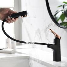 Grifo de latón extraíble para lavabo de baño, mezclador de agua fría y caliente, grifos de oro rosa con pulverizador, alto 2024 - compra barato