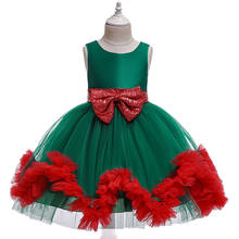 Vestido infantil de natal, com lantejoulas, malha tutu com brilho, roupa casual de princesa para festa de natal, vestidos coloridos 2024 - compre barato