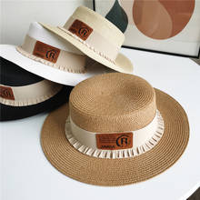Sombrero de paja con lazo plano para mujer, sombrero de playa de lado ancho, informal, Panamá, clásico, Fedora 2024 - compra barato