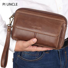 New Genuine Leather Men Business Handbag For Mobile Phone Money Cards Wallet Men's Purse Women Purse Clutch Wrist Bags Vintage 2024 - buy cheap