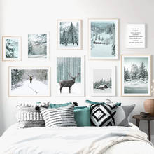 Snow scene Forest Deer pine House Quotes Nordic Posters And Prints Wall Art Canvas Painting Wall Pictures For Living Room Decor 2024 - buy cheap