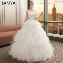 LAMYA-vestidos De boda con tutú y cuello redondo, apliques, Vestido De novia largo bohemio con cordones, blanco 2024 - compra barato