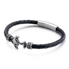 Pulseira de couro masculina europeia e americana de titânio com âncora bracelete de couro de vaca retrô joias fio pulseira de couro 2024 - compre barato