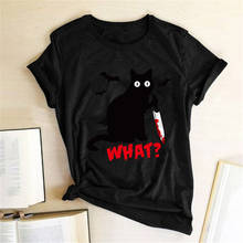 2020 Black Cat Print Tshirt Women Funny t shirt Short Sleeve O-neck Tees Tops Femme Camisetas Verano Mujer 2024 - купить недорого
